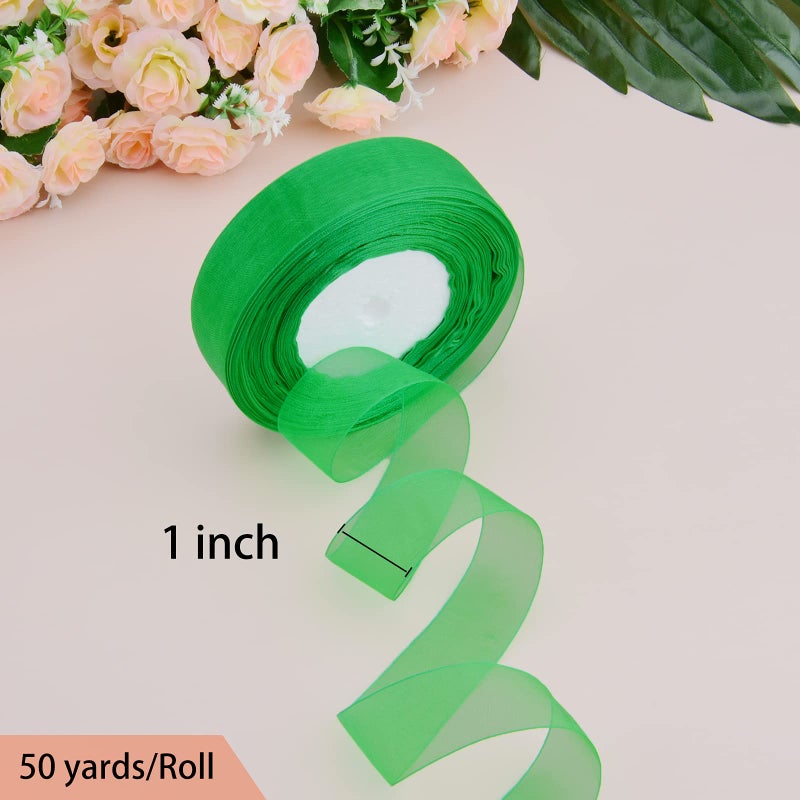 Hapeper 1 Inch Sheer Organza Chiffon Ribbon  50 Yards/Roll (Green) - Image 3
